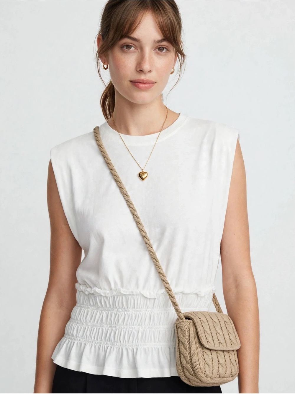 LOFT White Sleeveless Peplum Tank with Shirred Waist